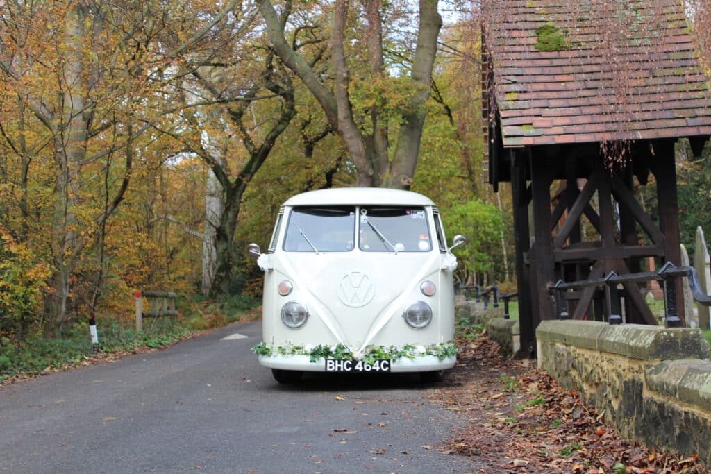 Vintage VW wedding campervan at Gate Street Barn wedding venue in Surrey