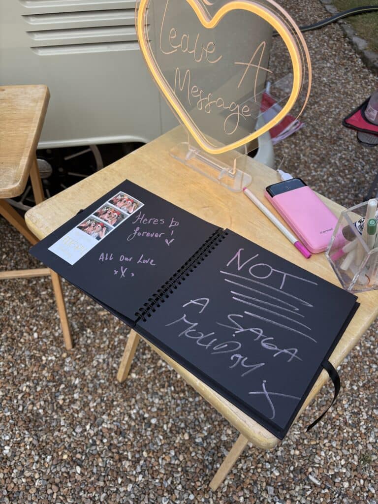 Photo booth props, prints and wedding guest book