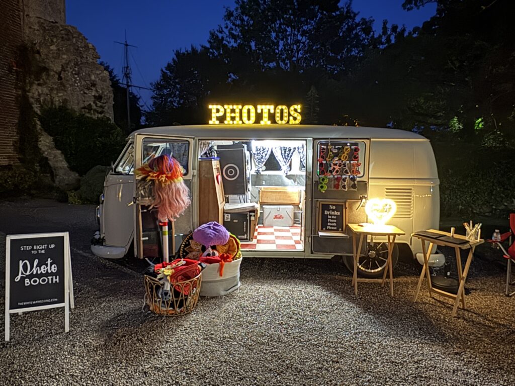 Vintage VW camper photo booth at a Kent wedding venue