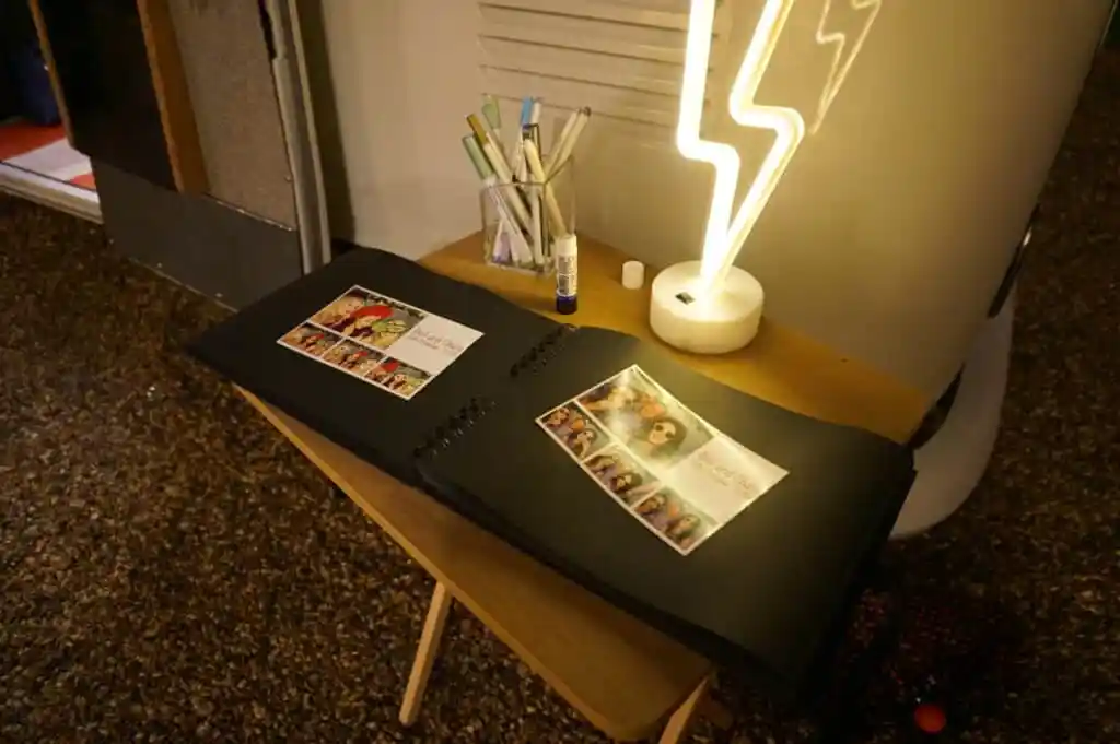 Campervan photo booth guest book with instant wedding photo prints