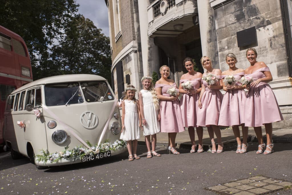 Vintage VW wedding car at Islington Town Hall in London