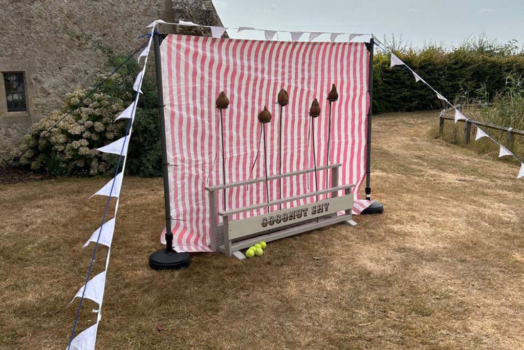 Vintage wedding games set up at Bilsington Priory in Kent
